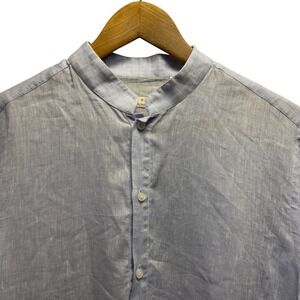 Luca Faloni Men's 15.75/40 Light Blue Linen Mandarin Band Collar Shirt Italy guc